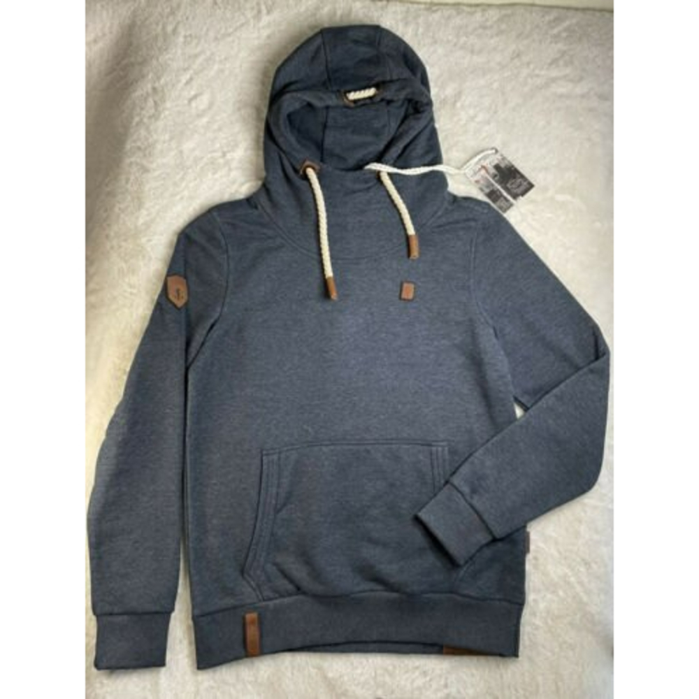 Naketano Hoodie Sweatshirt Men's L Indigo Blue New NWT Brave New Word Wolf Logo